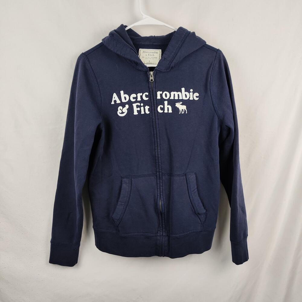 Abercrombie & Fitch Hoodie Mens Large Blue Full Zip Fleece Logo Sweatshirt